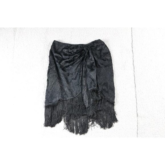 New Anthropologie Skirt 4 Black Brocade Fringe Tie Front Mini Tassel - Picture 1 of 8